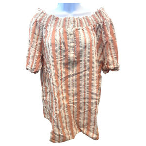 Ezsel Peach Cream Striped Off Shoulder Top Medium